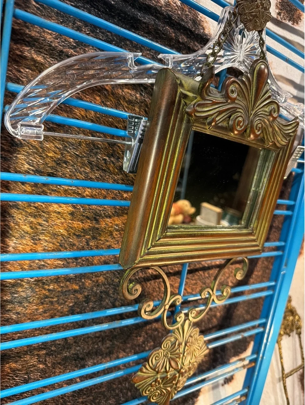 Vintage Ornate Gold Wall Mirror with Decorative Hanging Accent